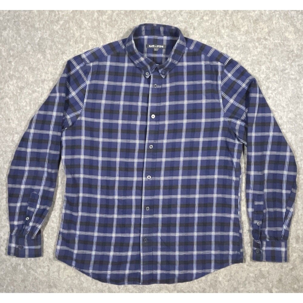Slate and Stone Plaid Button Down Shirt Blue Men's Large Cotton